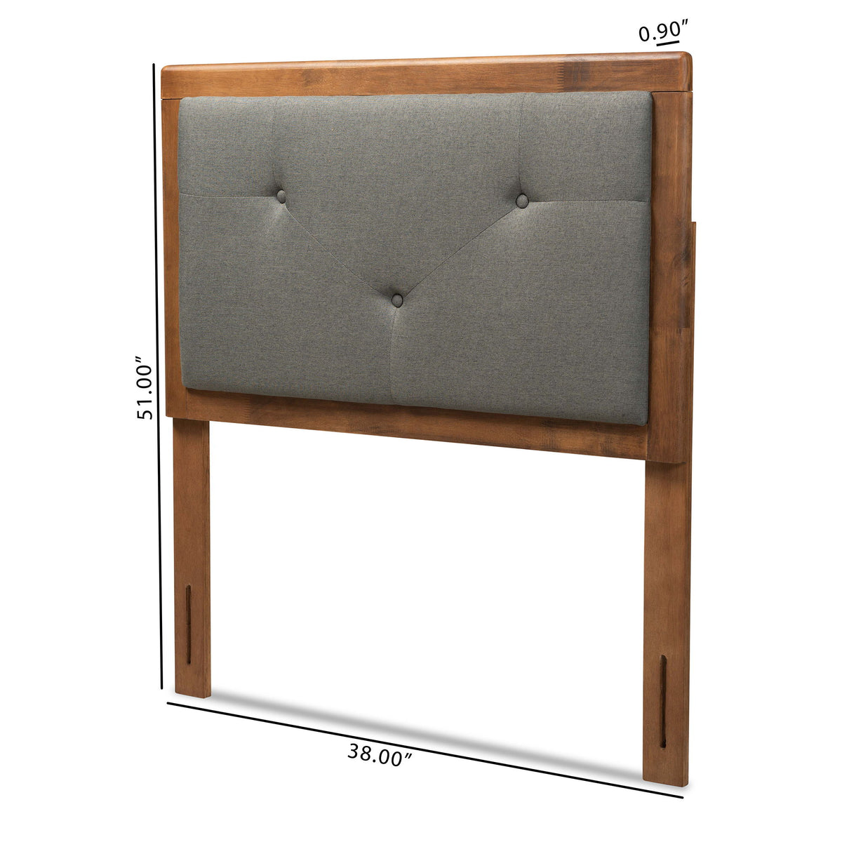 Abner Modern and Contemporary Transitional Dark Grey Fabric Upholstered and Walnut Brown Finished Wood Twin Size Headboard