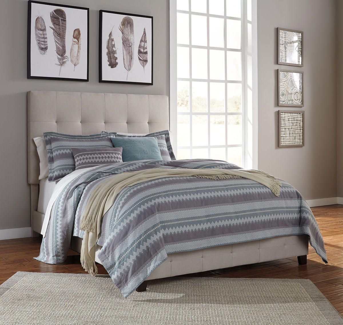 Signature Design by Ashley® Culverbach - Gray - 5 Pc. - Dresser, Mirror, Queen Upholstered Bed, 2 Nightstands | Meri Furniture