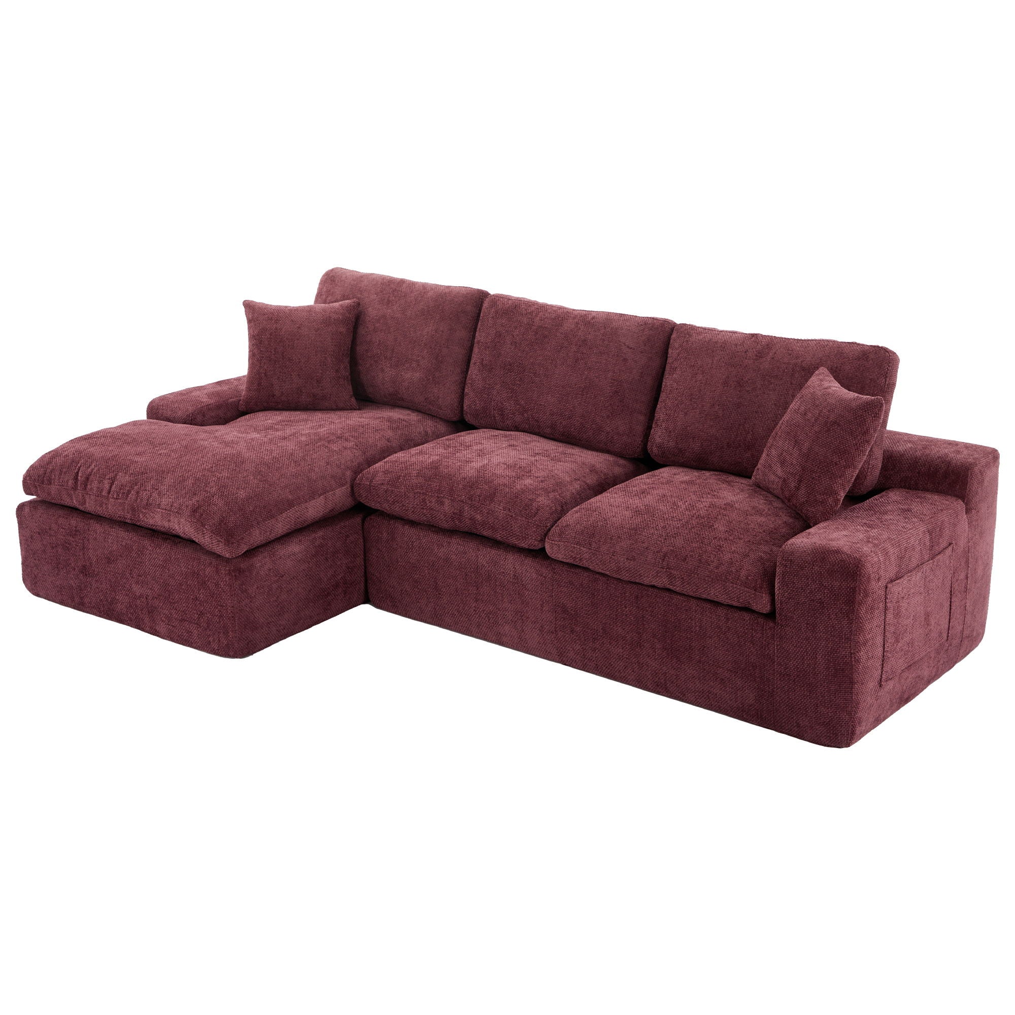 Cloud Sectional Sofa With Double Layer Cushion And Side Pockets, Free-Combined