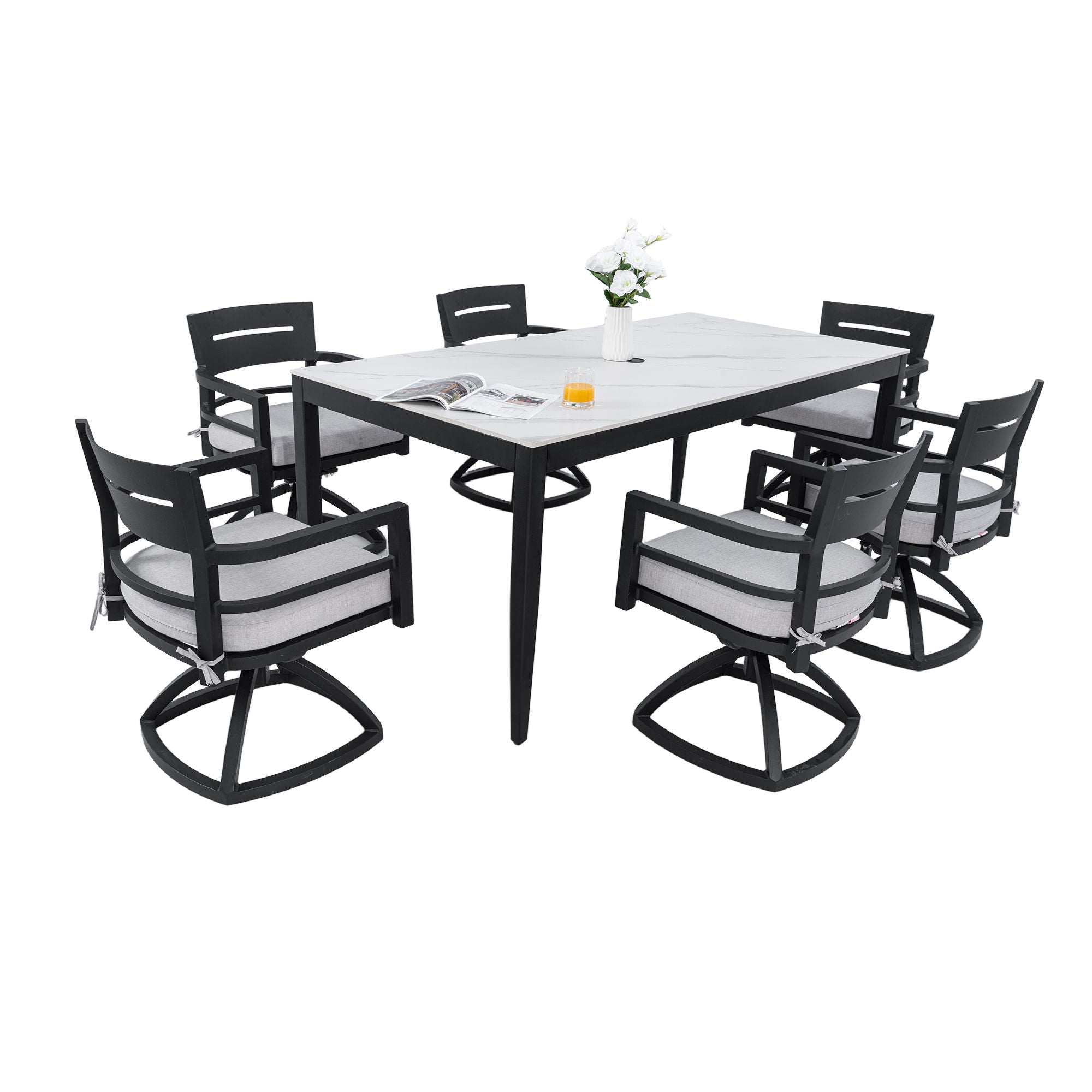 Modern Outdoor Patio Dining Set With Table And Chairs With Sunbrella Cushions