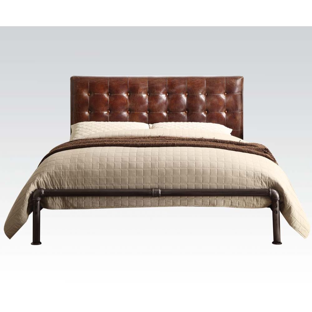 ACME Brancaster - Queen Bed - Vintage Brown Top Grain Leather | Meri Furniture