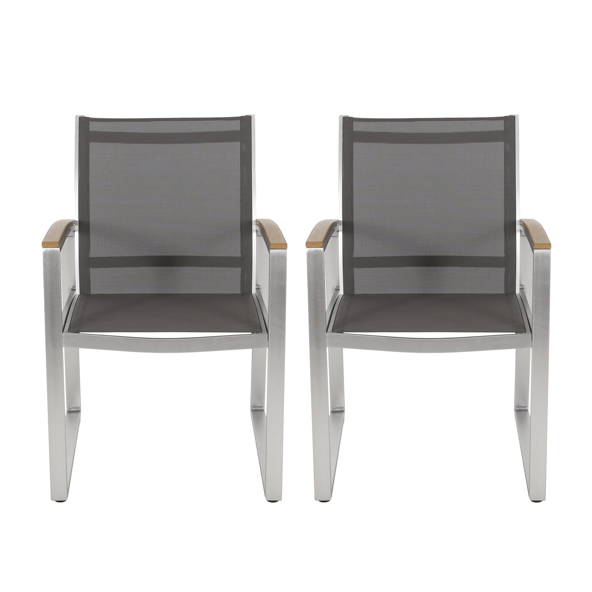 Poetic - Outdoor Dining Chair With Faux Wood Arms And Aluminum Frame (Set of 2) - Gray