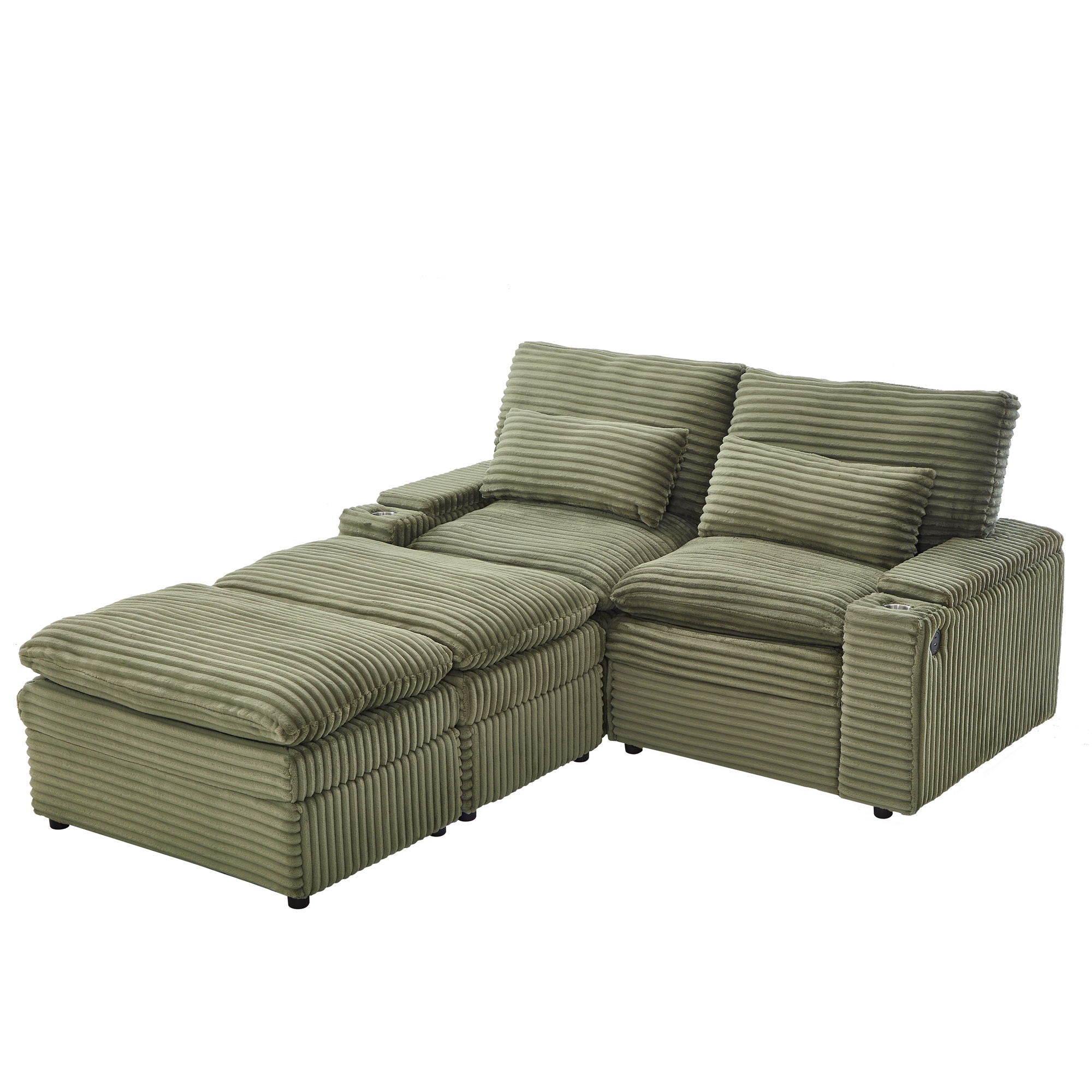 Convertible Loveseat Sofa With Storage And USB Ports - Green