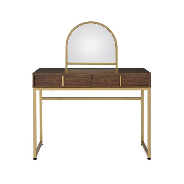 ACME Coleen - Vanity Desk - Walnut & Gold Finish - 50" | Meri Furniture