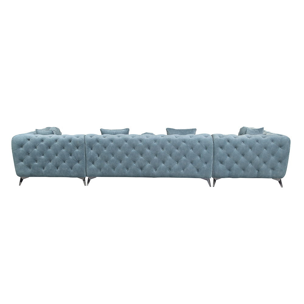 Zerah - Sectional Sofa With 7 Pillows - Dusty Blue Fabric