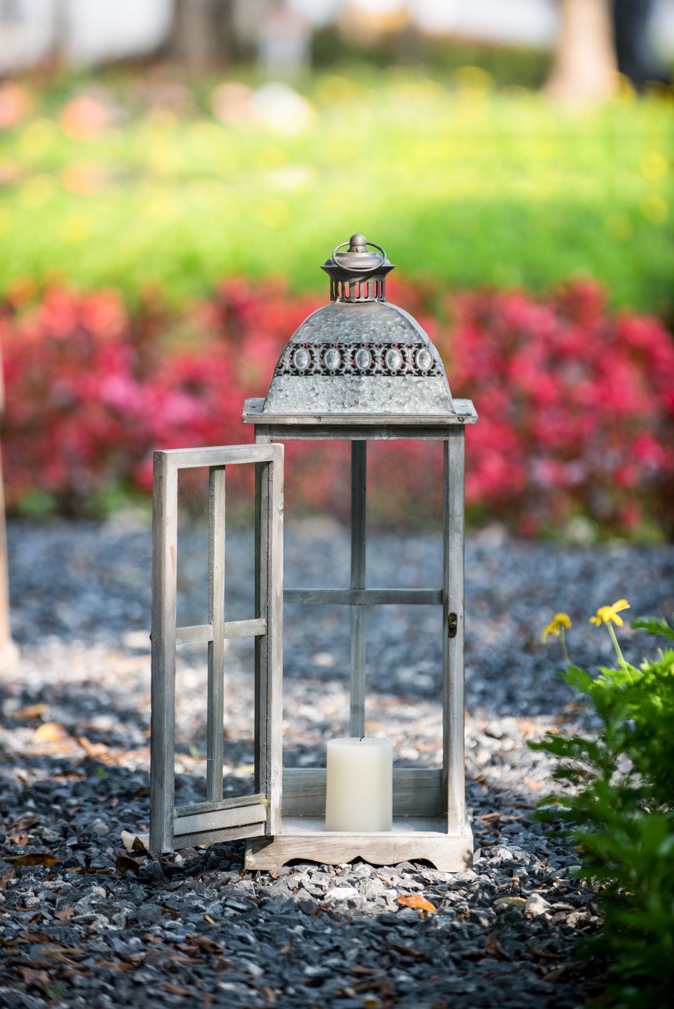 Wooden Candle Lantern Decorative, Hurricane Lantern Holder Decor For Indoor Outdoor, Home Garden Wedding - Gray