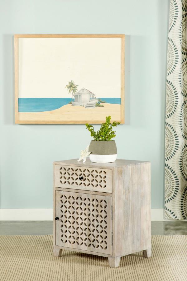 Coaster Fine Furniture August - 1-Drawer Trellis Pattern Storage Cabinet - White Washed | Meri Furniture