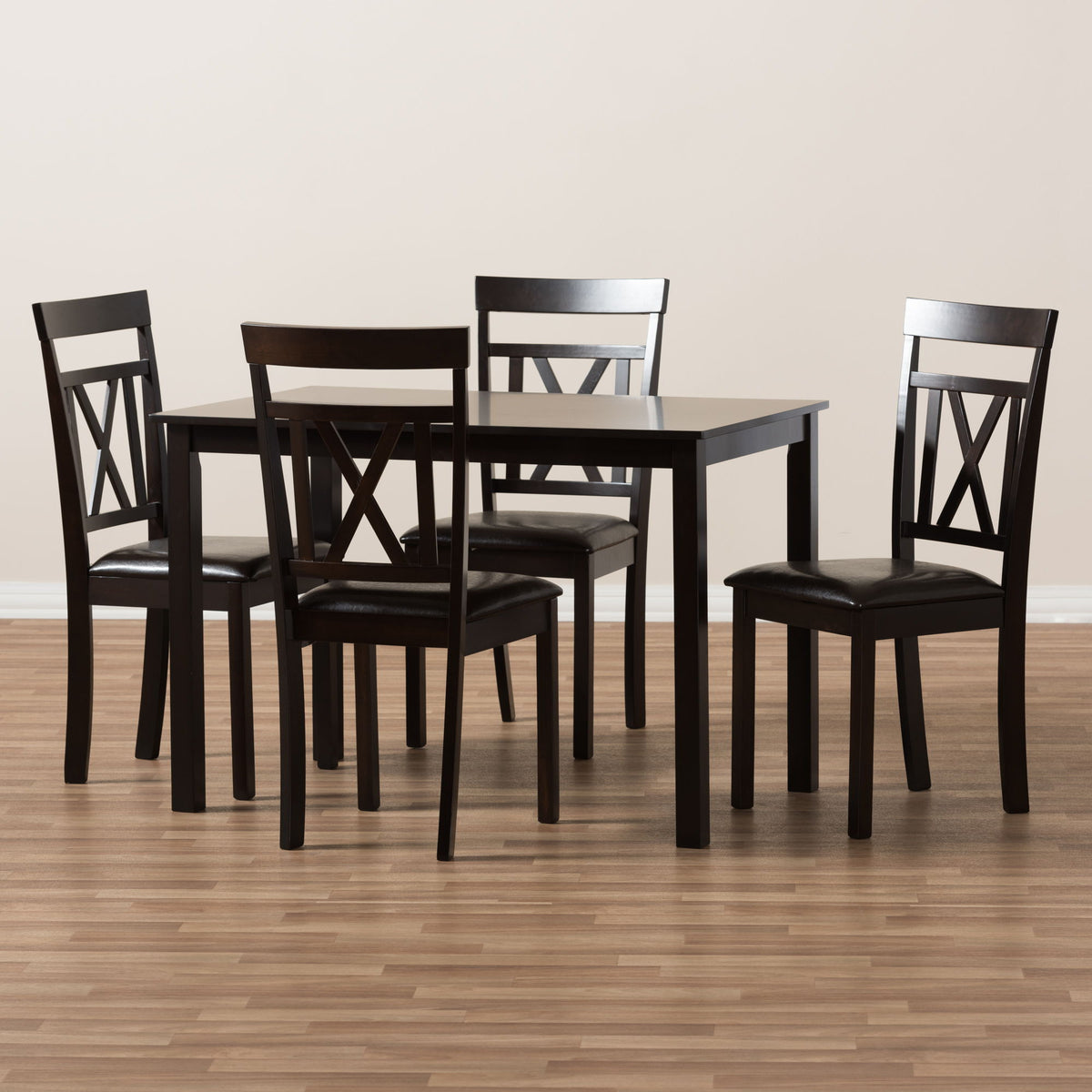 Rosie Modern and Contemporary Dark Brown Faux Leather Upholstered 5-Piece Dining Set