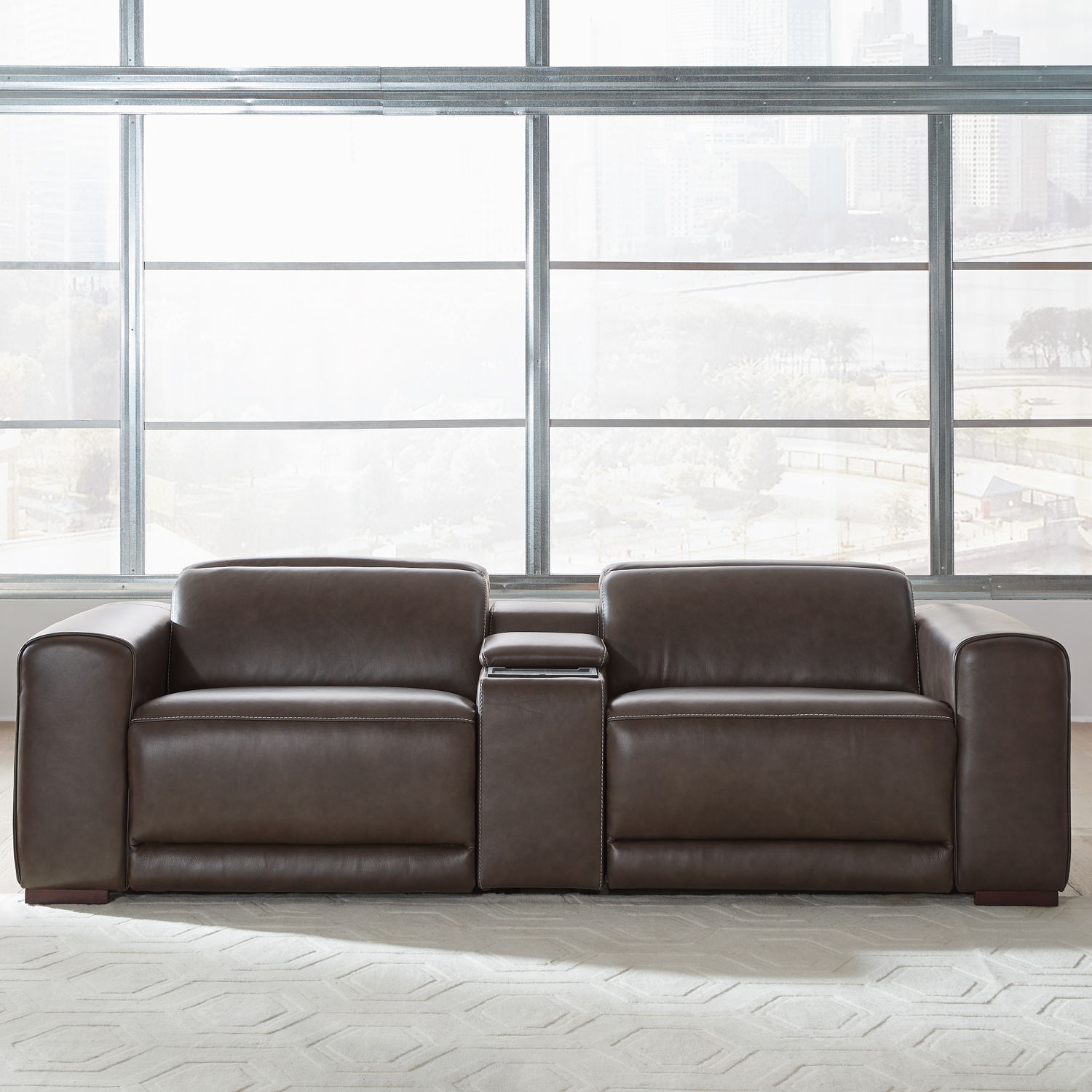 Liberty Furniture Deacon - 3 Piece Loveseat With Console - Boston Charcoal Leather | Meri Furniture