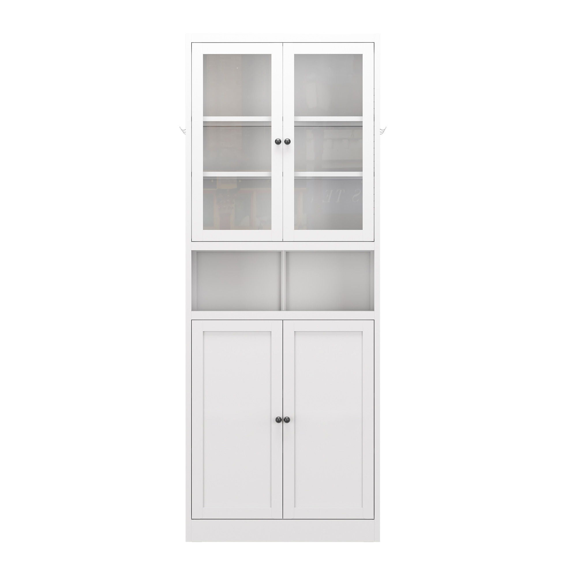 Kitchen Pantry Cabinet Tall Storage With Adjustable Shelves, Heavy Duty Stainless Steel Frame - White