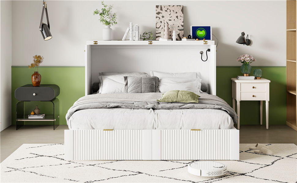 Murphy Bed With Drawer And A Set Of Sockets & USB Ports, Pulley Structure Design