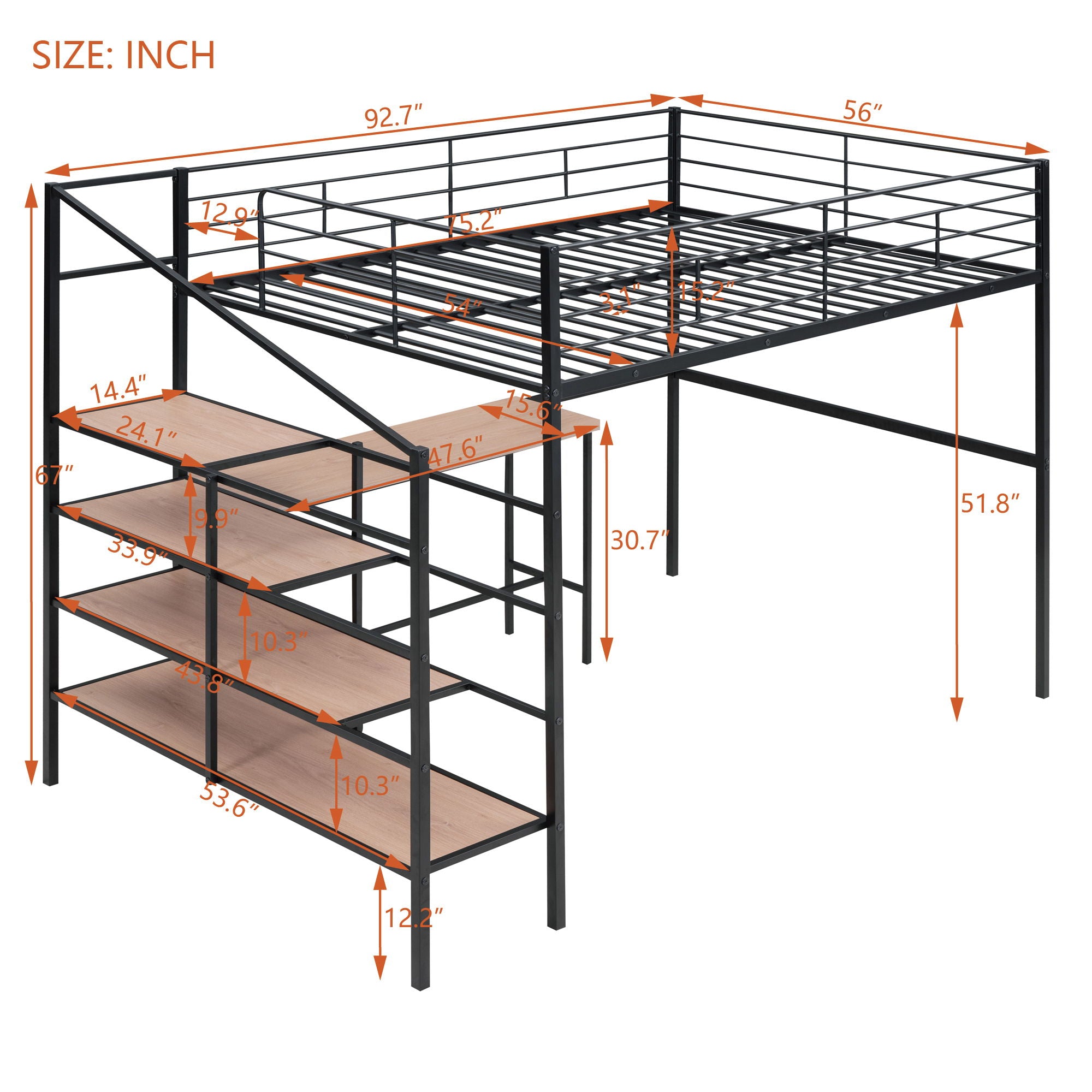 Loft Bed With Desk And Lateral Storage Ladder