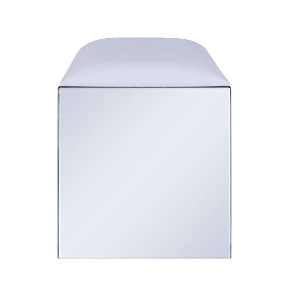 ACME Noralie - Vanity Stool - PU, Mirrored & Faux Diamonds | Meri Furniture