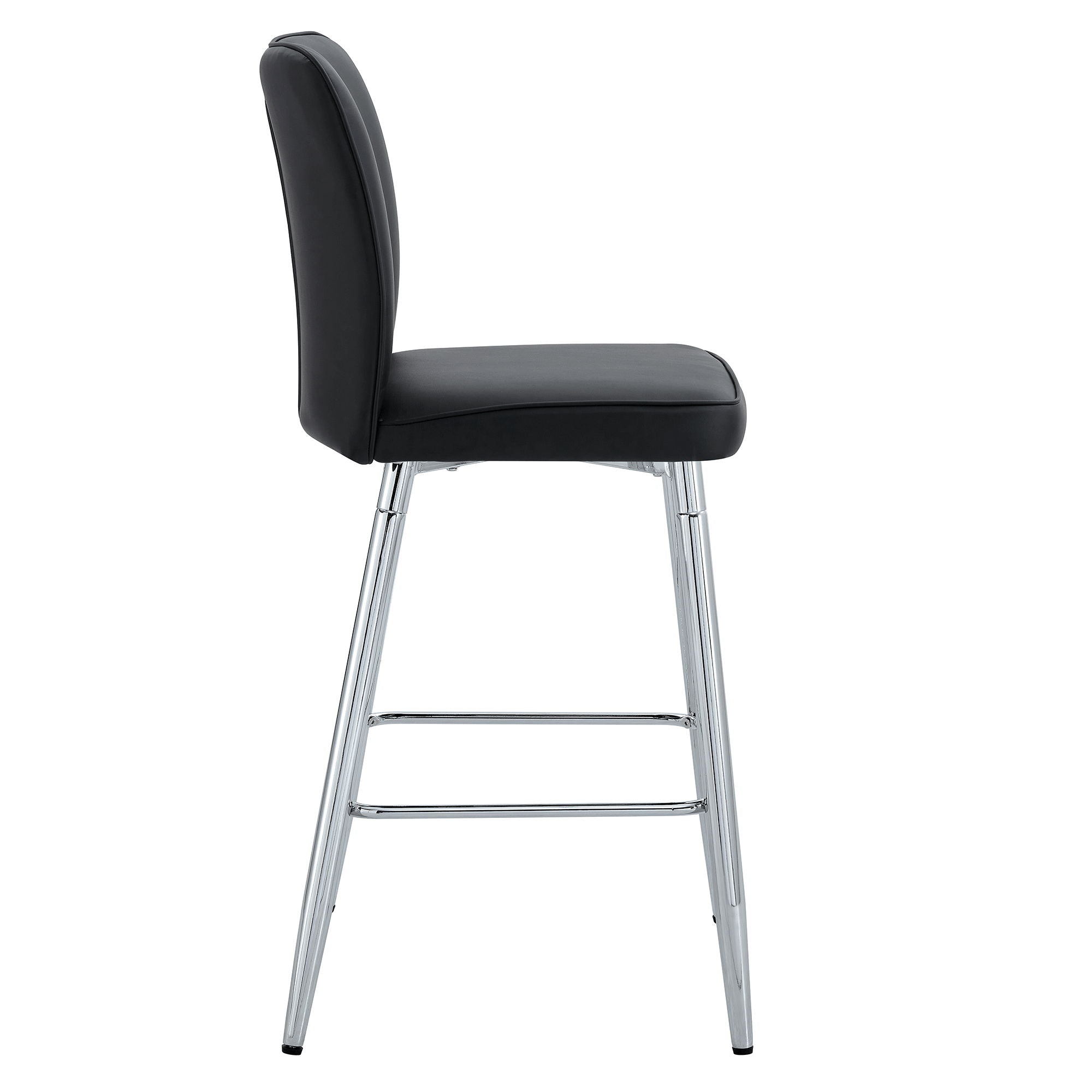 Modern Bar Chair Set Streamlined Backrest Metal Legs 2 Pieces - Black / Silver