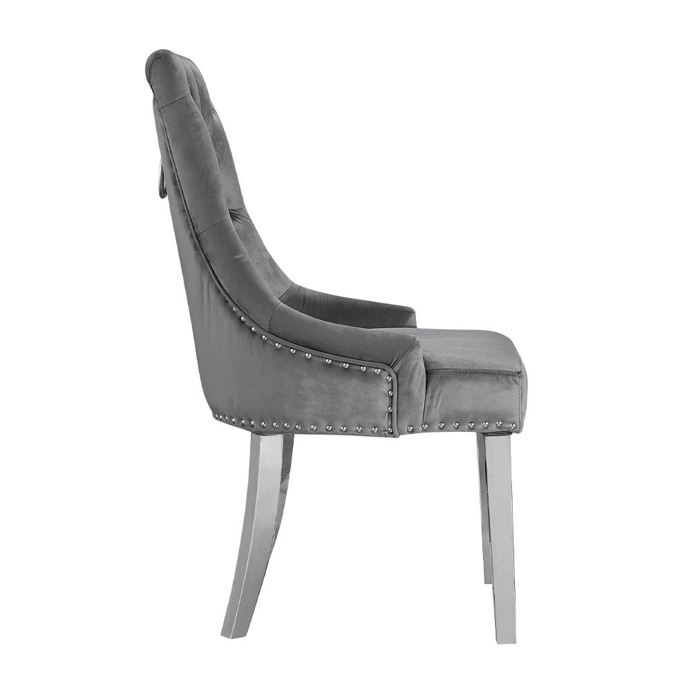 Satinka - Side Chair Set of 2) - Gray Fabric & Mirrored Silver