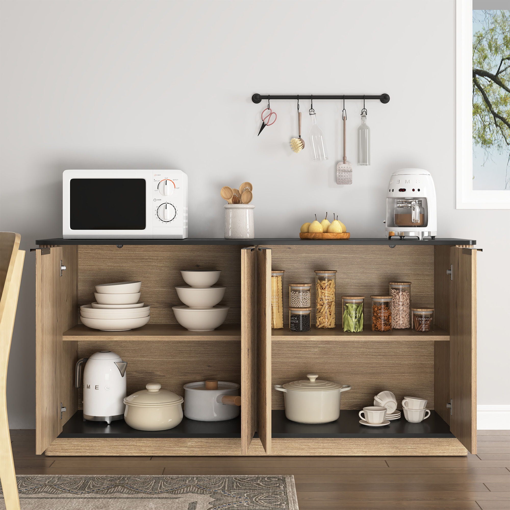 Multi Functional Sideboard, An Ideal Choice For TV And Tableware Storage In Modern Homes - Black