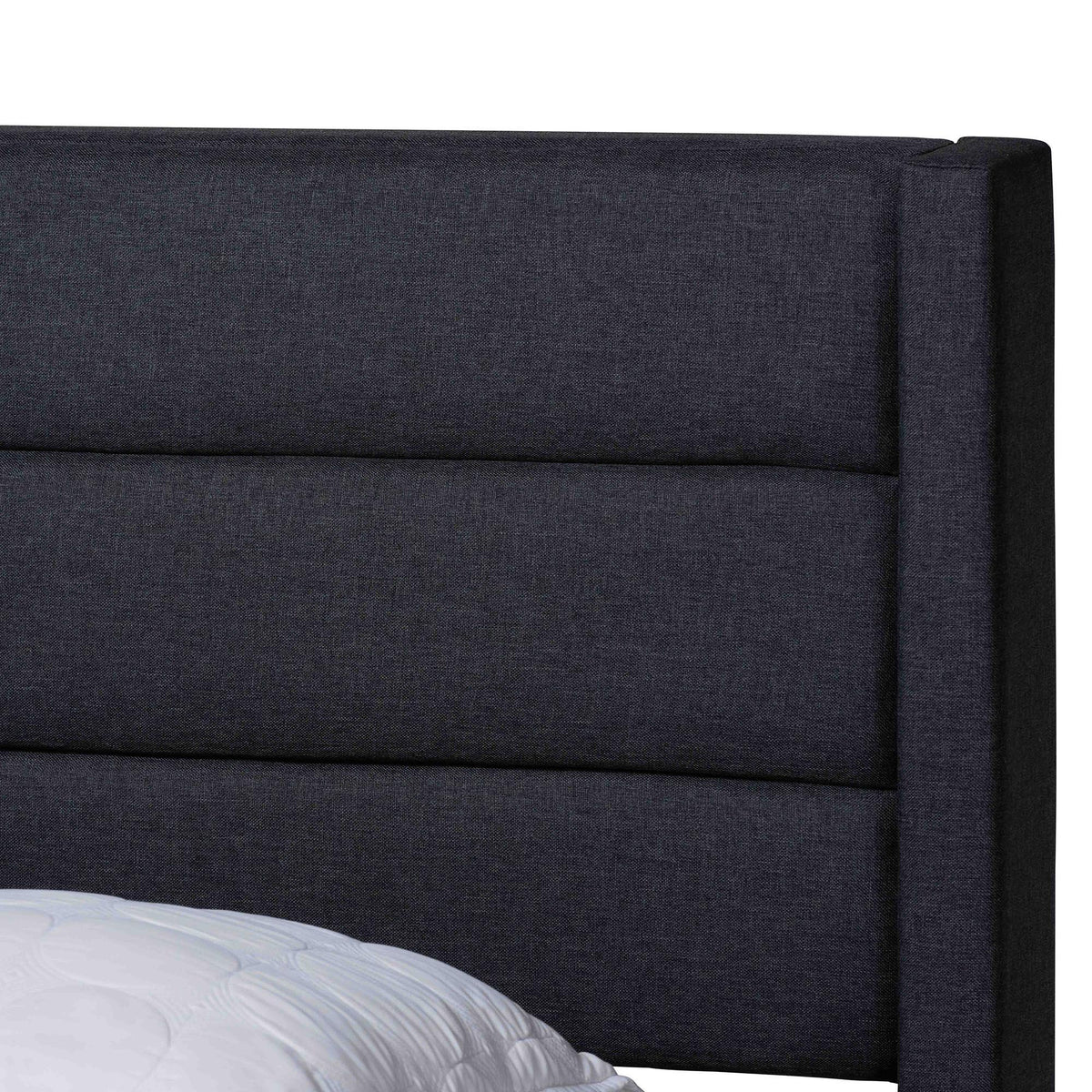 Braylon Mid-Century Modern Transitional Charcoal Grey Fabric and Dark Brown Finished Wood Full Size 3-Drawer Storage Platform Bed