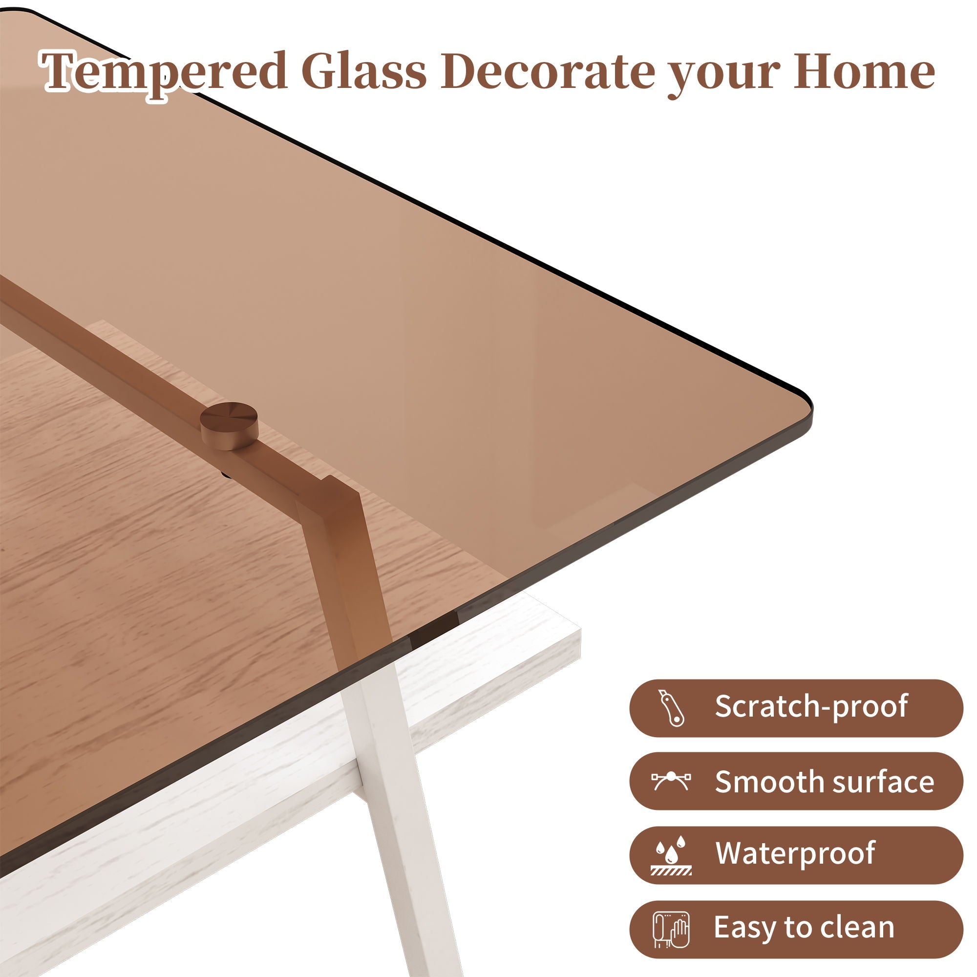 Rectangle Coffee Table, Tempered Glass Tabletop Modern Table For Living Room