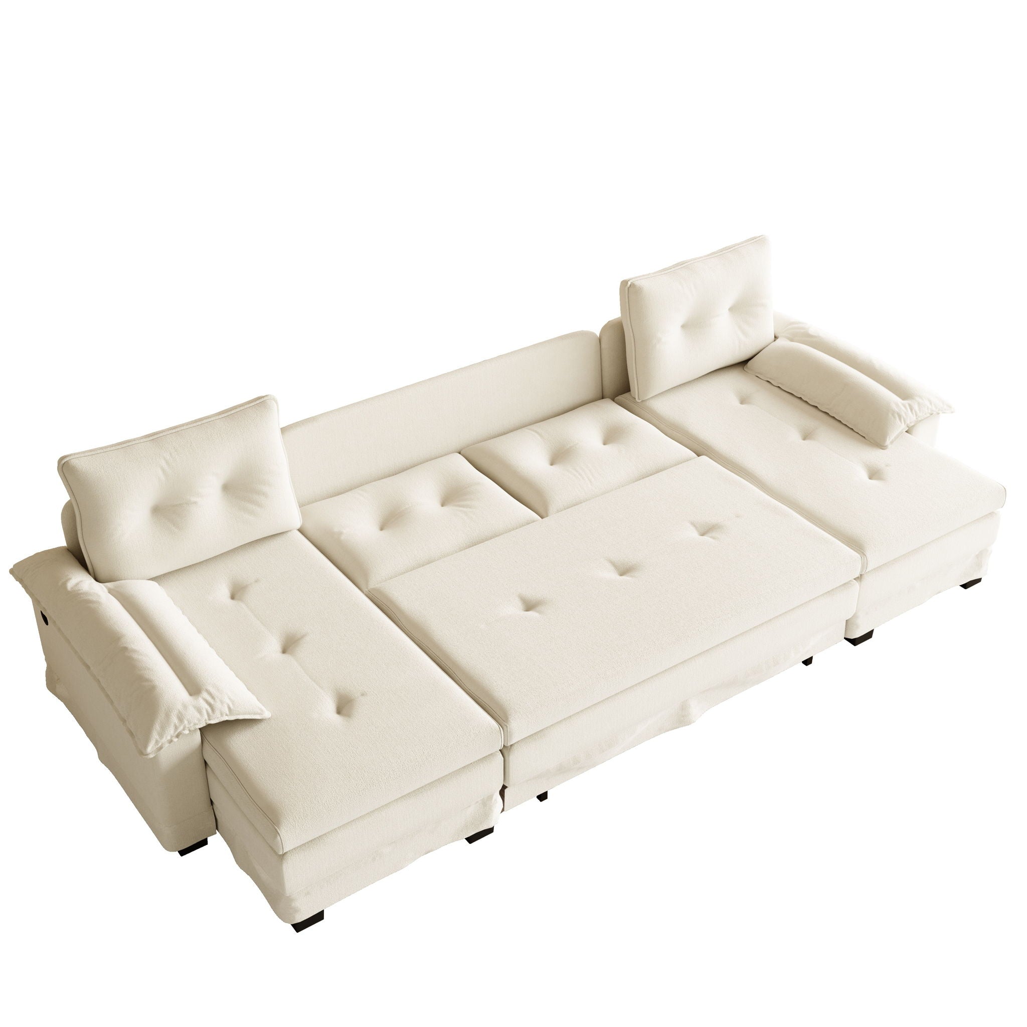 U-Shaped Sleeper Sofa With Pull Out Bed, Removable Armrests & USB Ports For Living Room