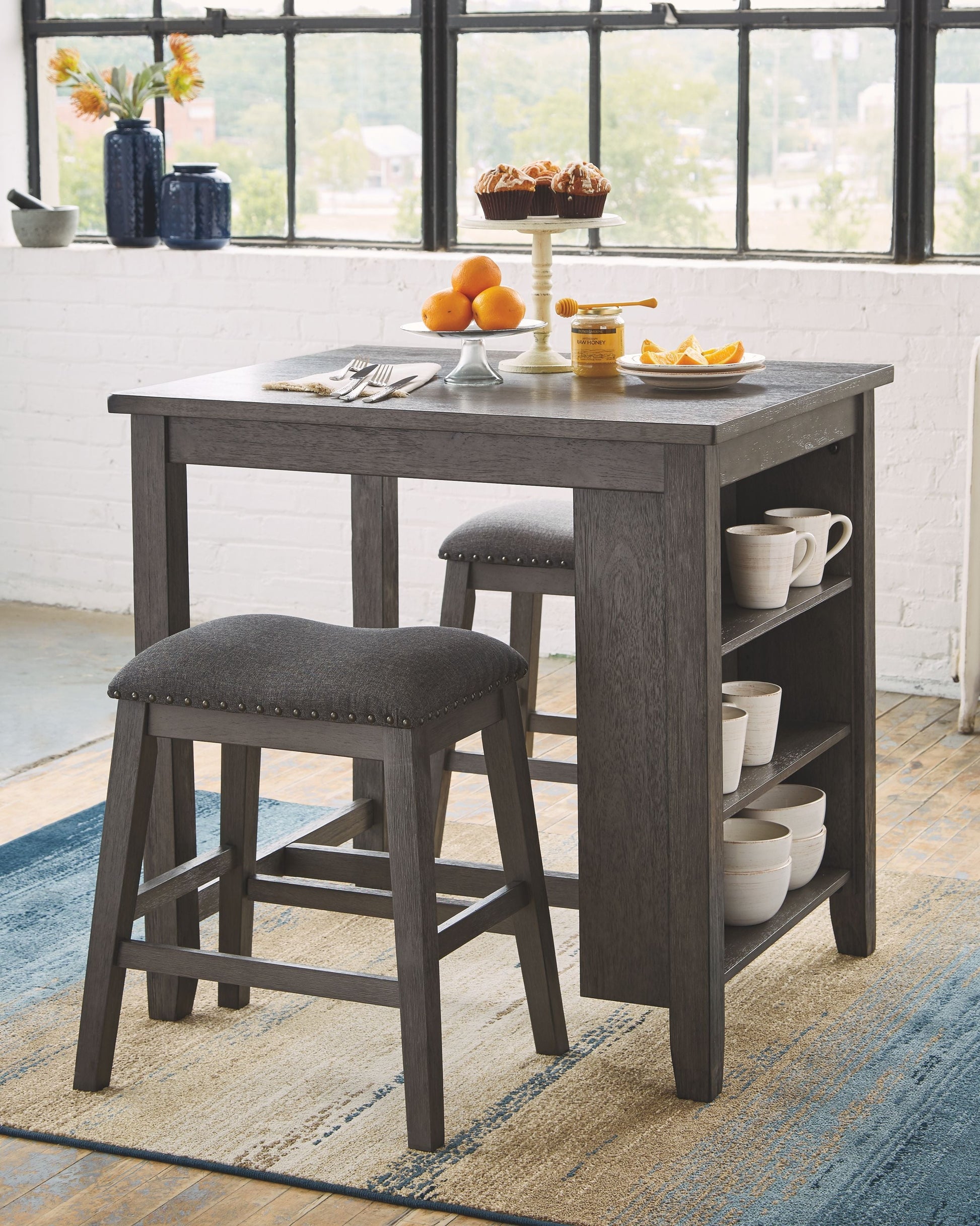 Signature Design by Ashley® Caitbrook - Gray - Rect Drm Counter Tbl Set(Set of 3) | Meri Furniture