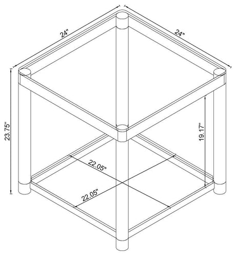 Anne - Square Glass Top Acrylic Leg Side End Table - Chrome