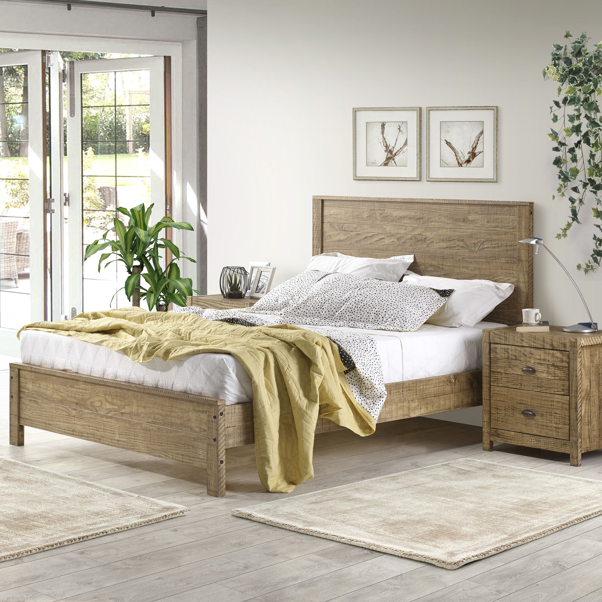 Albany - Bed Frame With Headboard, Heavy Duty Modern Rustic Design