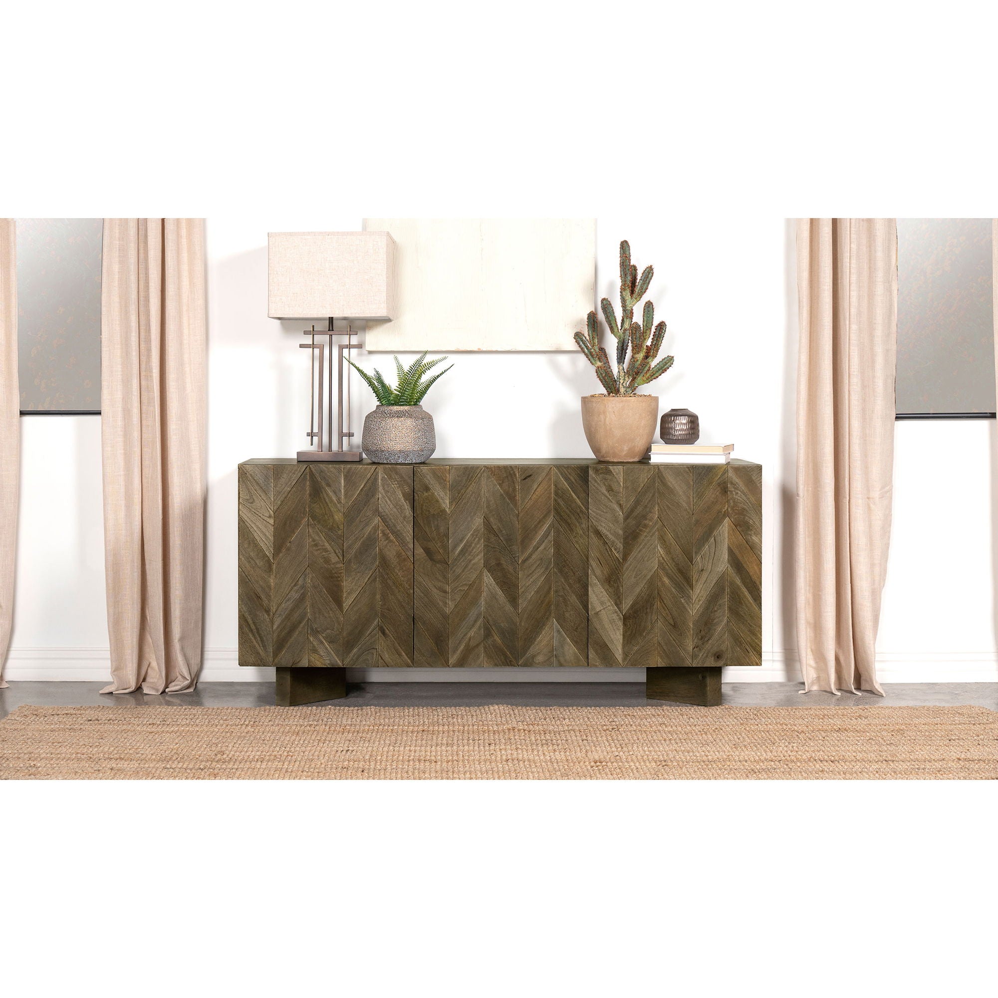 Roman - 3 Door Server With Chevron Design - Brown