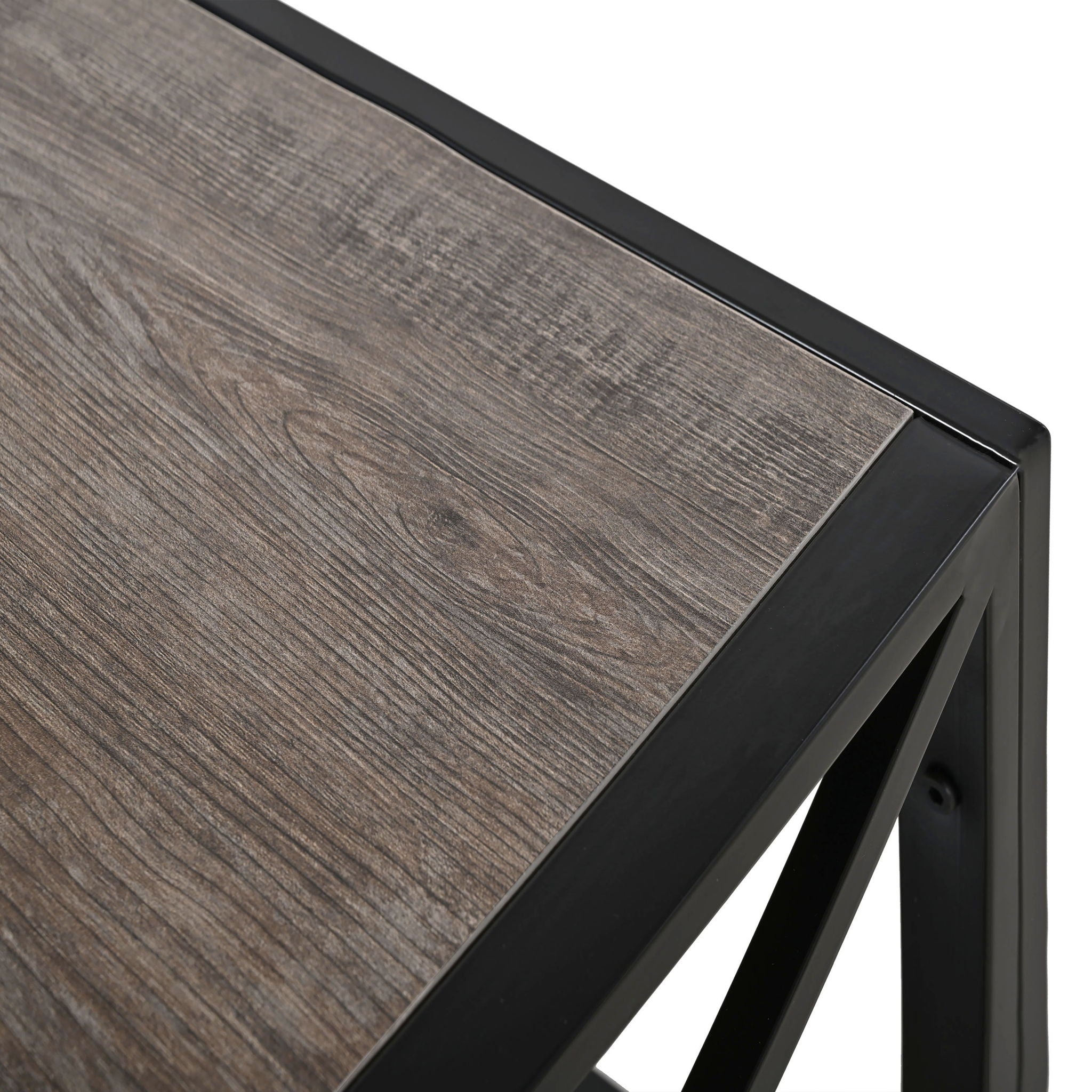 Industrial Style Coffee Table For Bedroom & Living Room With Tempered Glass & Wood Grain - Wood