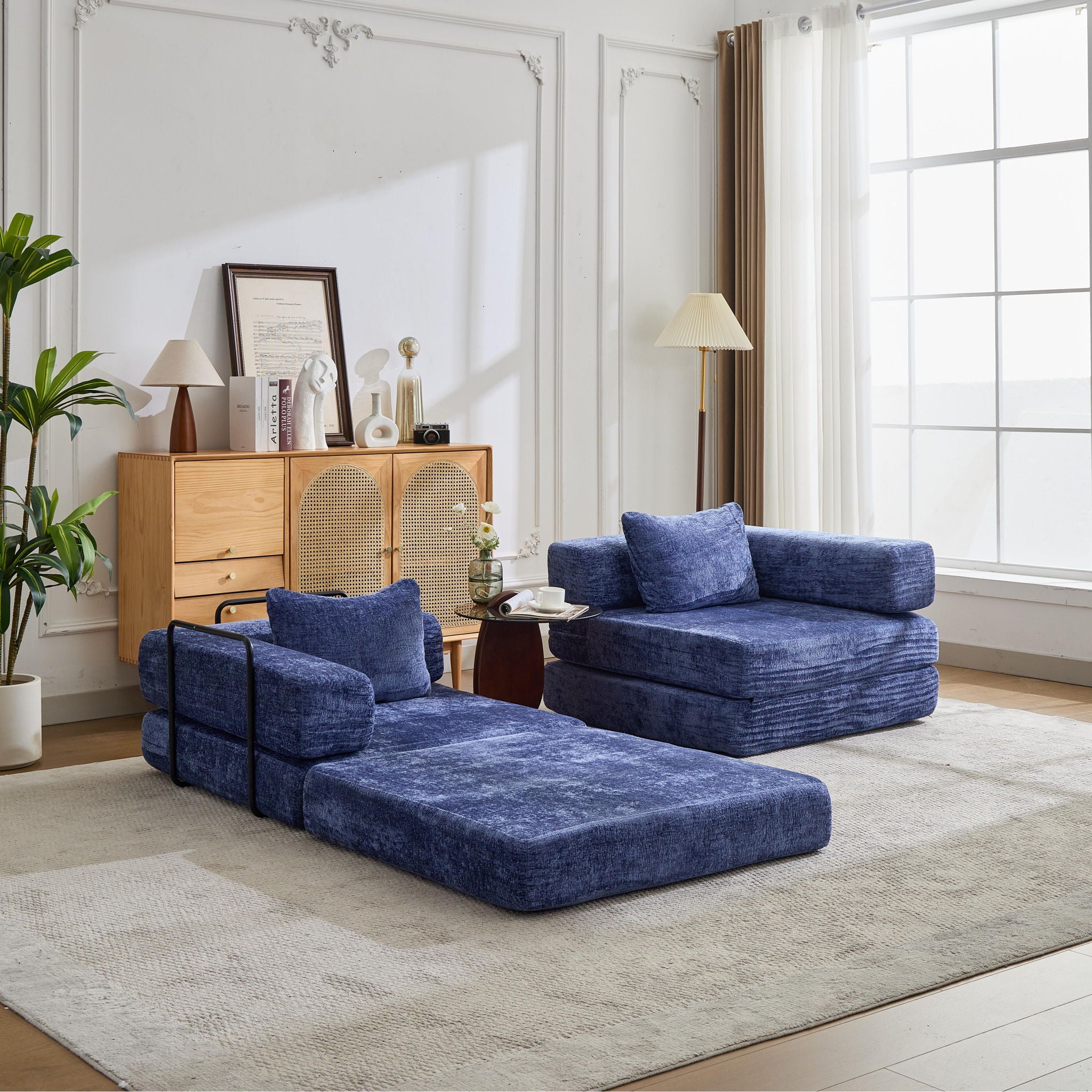 Convertible Floor Sofa Bed With Pillow Back Support Armrest