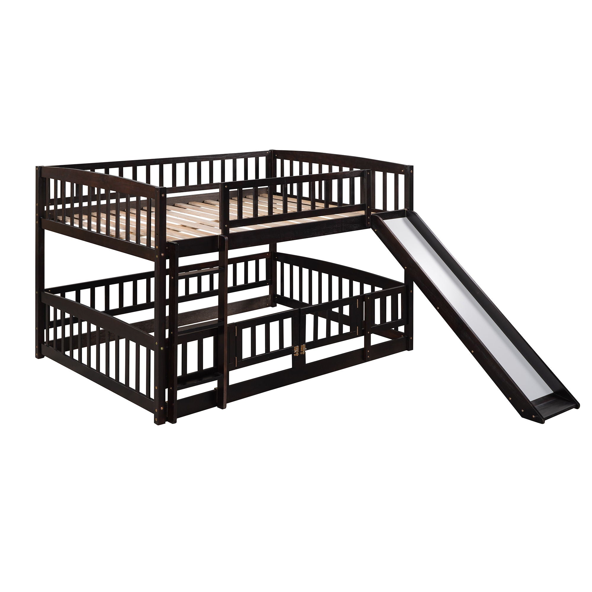 Low Bunk Bed With Slide, Fence And Ladder