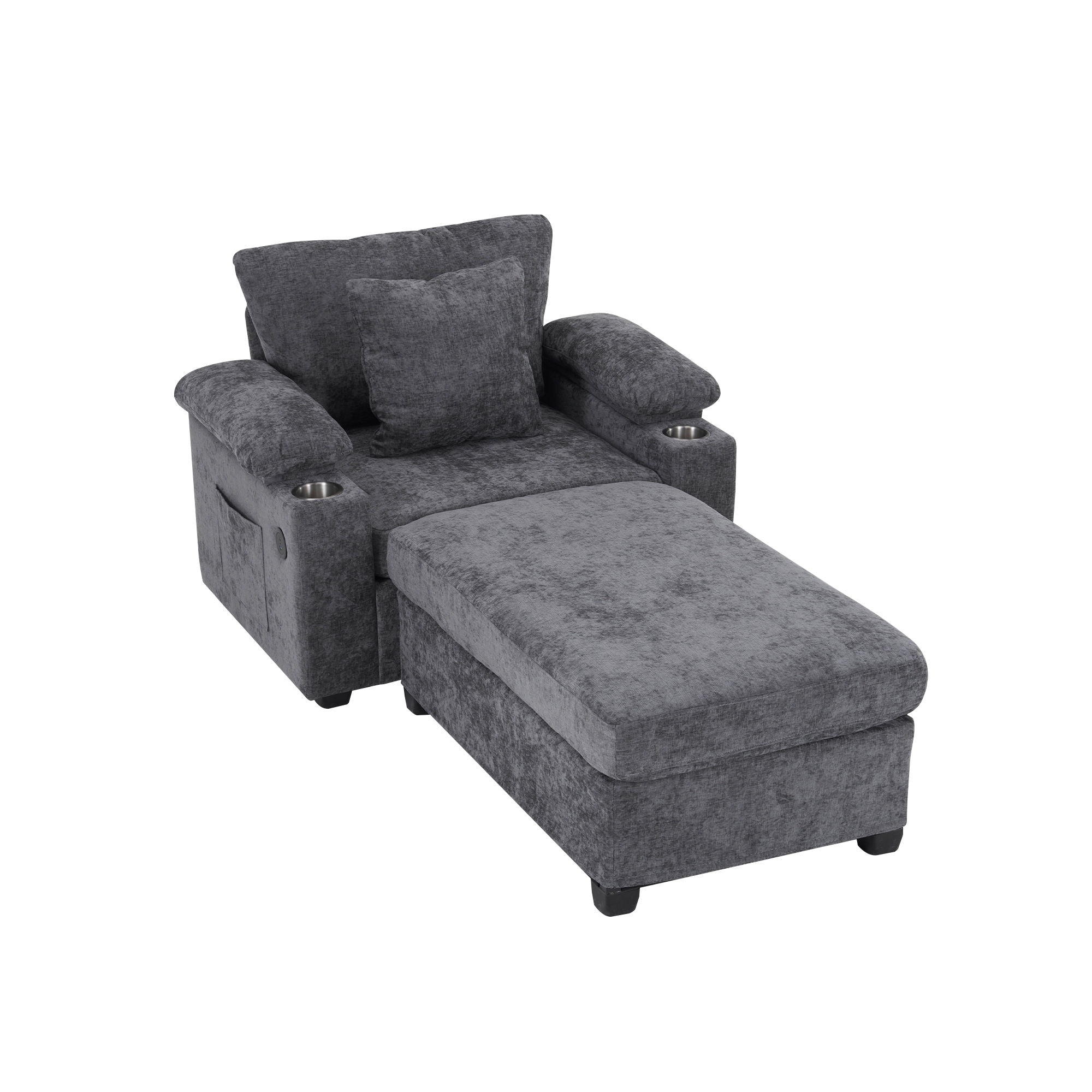 Modern Oversized Chair With Ottoman, Cupholders And USB Charging Ports