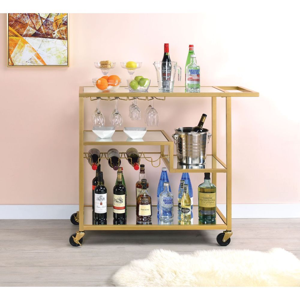ACME Adamsen - Serving Cart - Champagne & Mirror | Meri Furniture