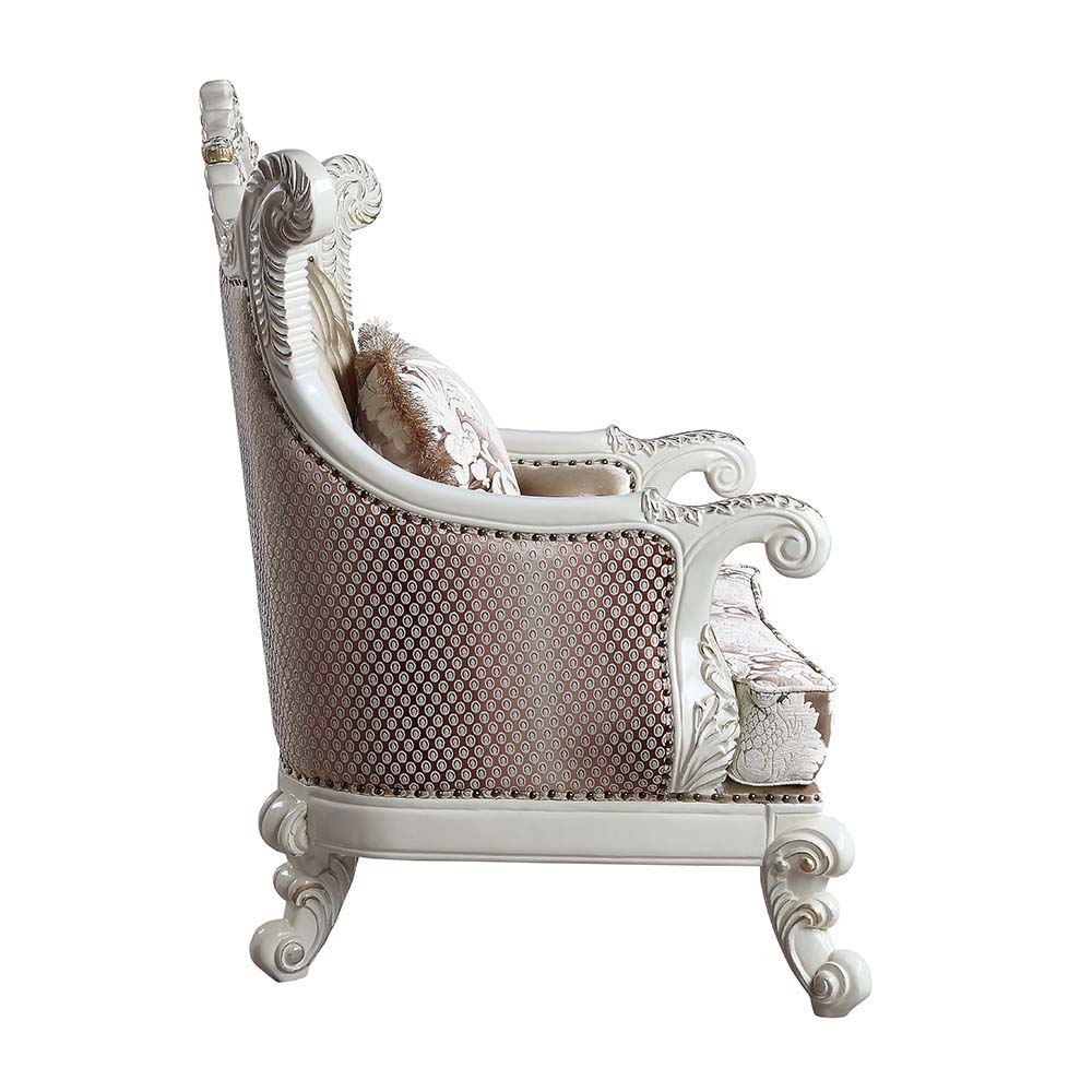 ACME Vanaheim - Chair - Fabric & Antique White Finish | Meri Furniture