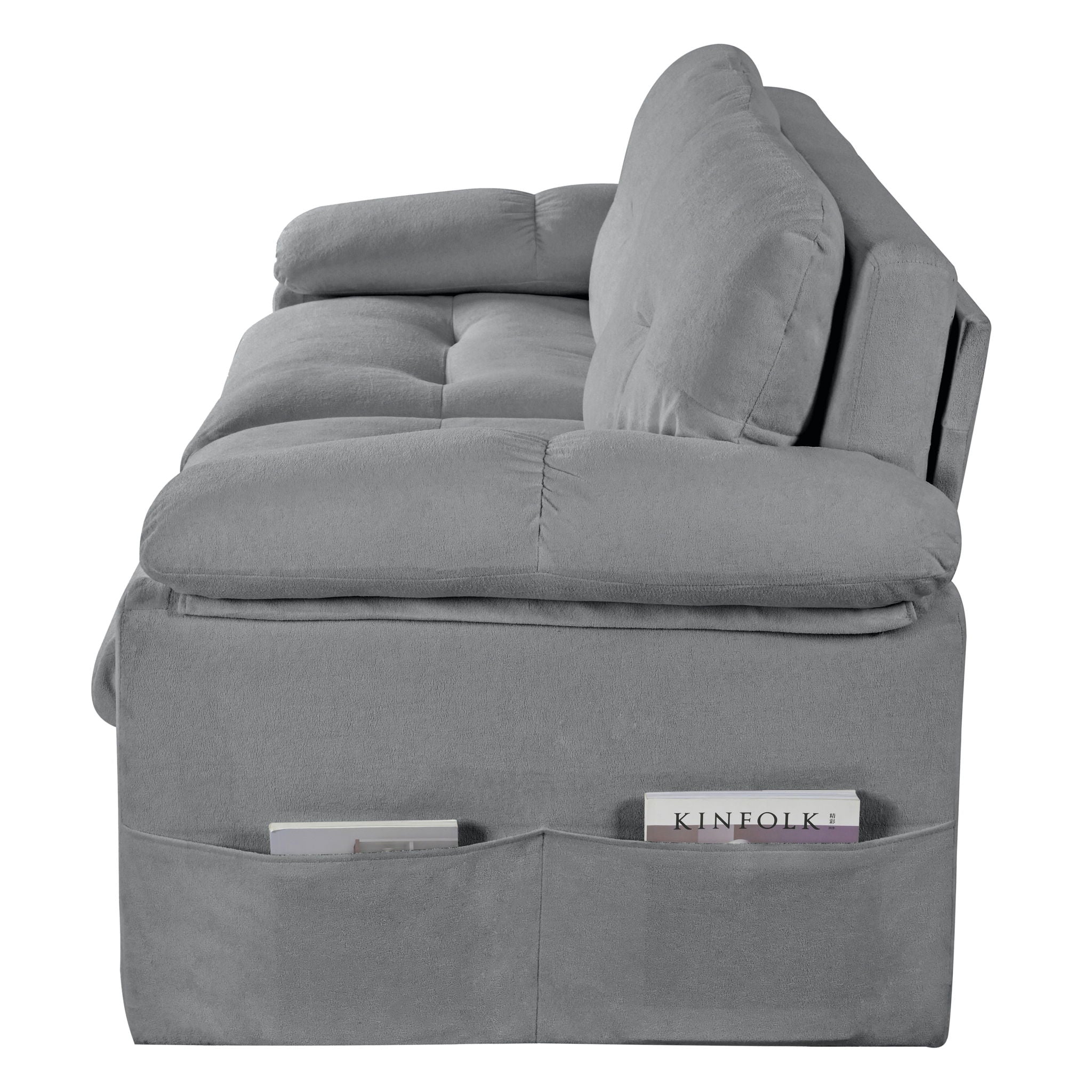 Modern Convertible Sleeper Sofa Bed With Pull-Out Queen Design, Side Storage & Thick Cushions