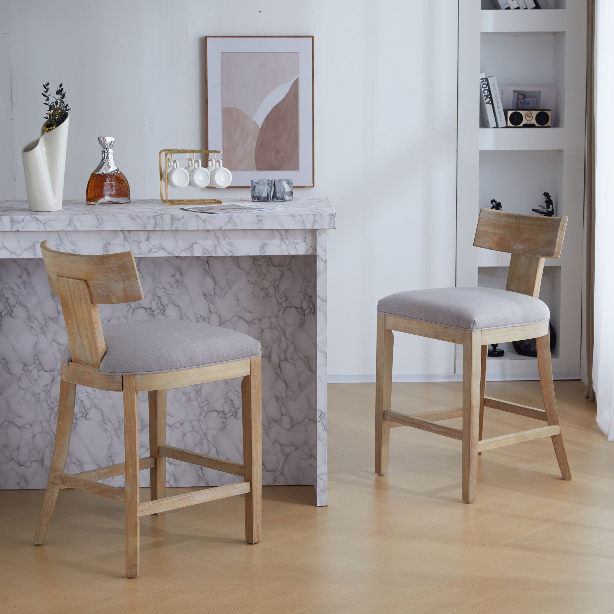 Upholstered Counter Height Bar Stools With Solid Rubber Wood Frame (Set of 2)