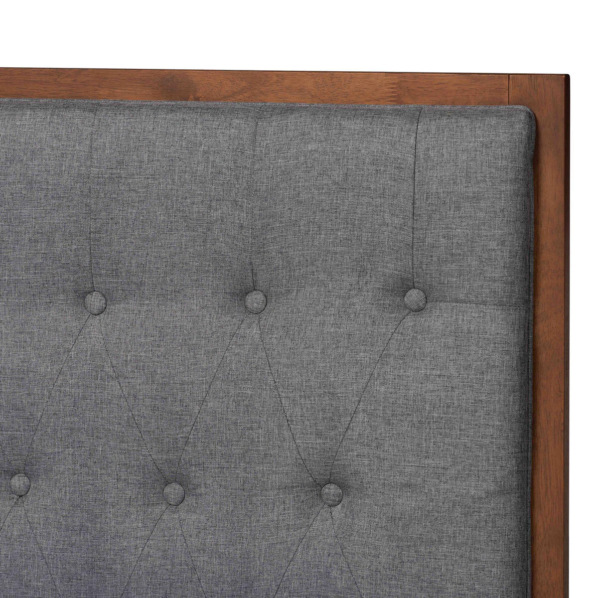 Jalie Classic Transitional Grey Fabric and Walnut Brown Finished Wood King Size Platform Storage Bed