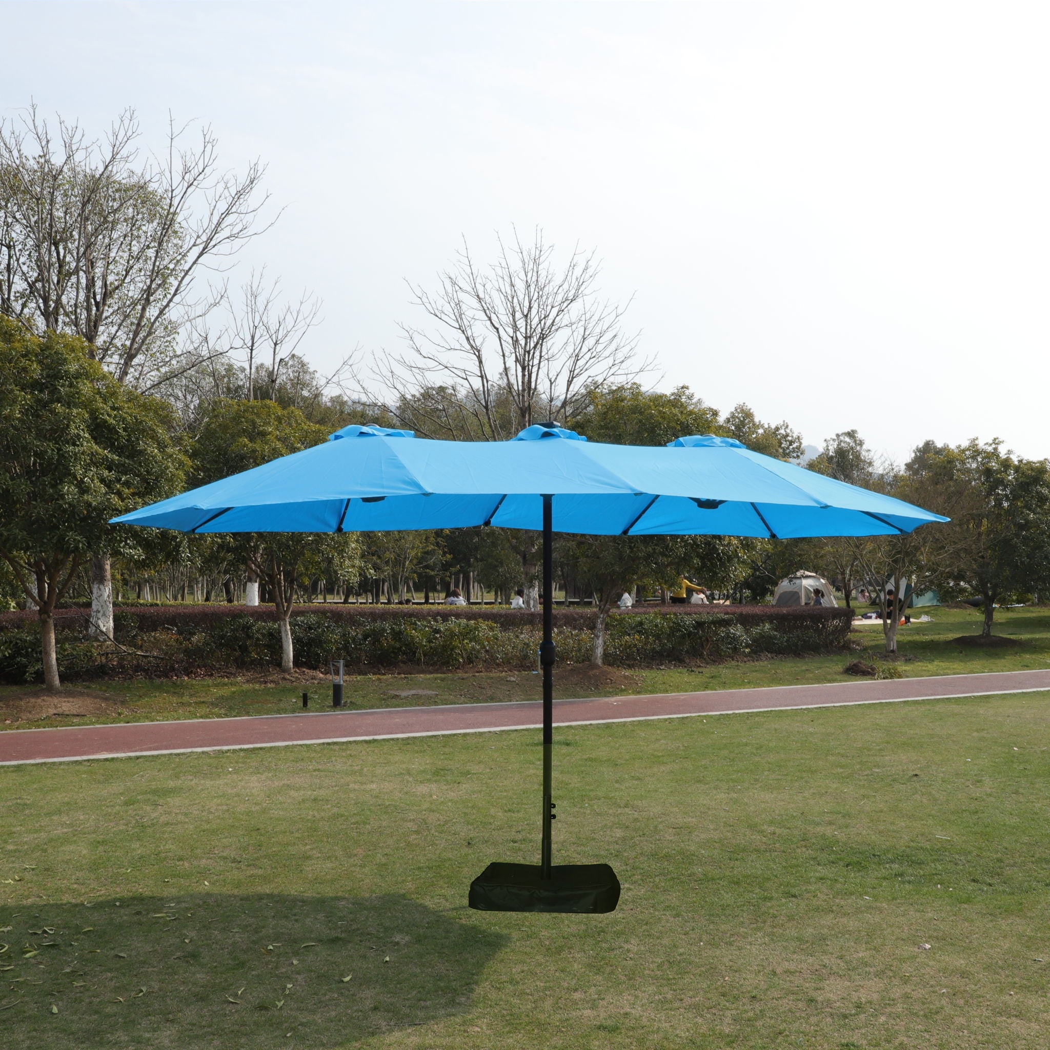 Double- Sided Outdoor Market Umbrella With Lights And Base