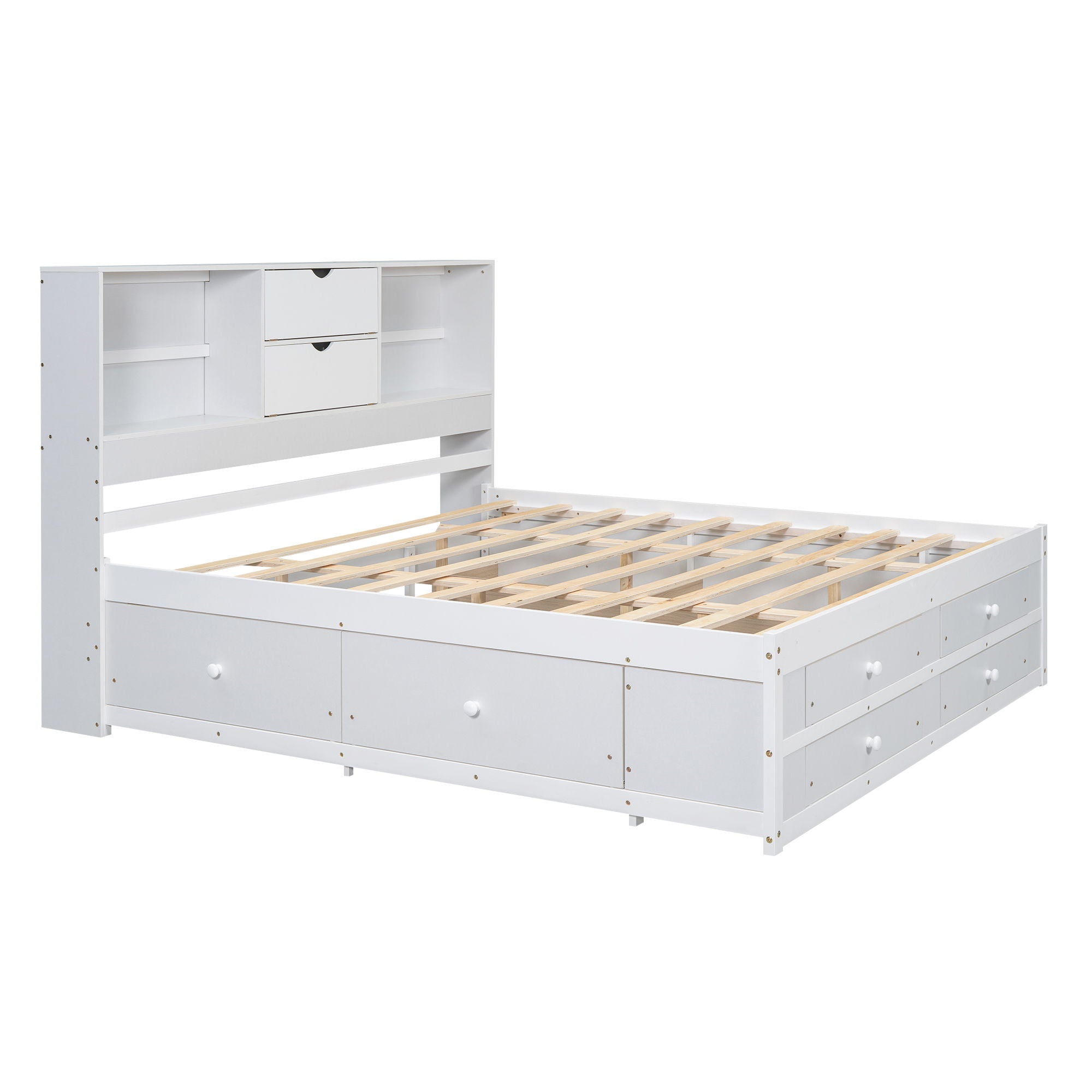 Platform Bed With Storage Headboard And 8 Drawers
