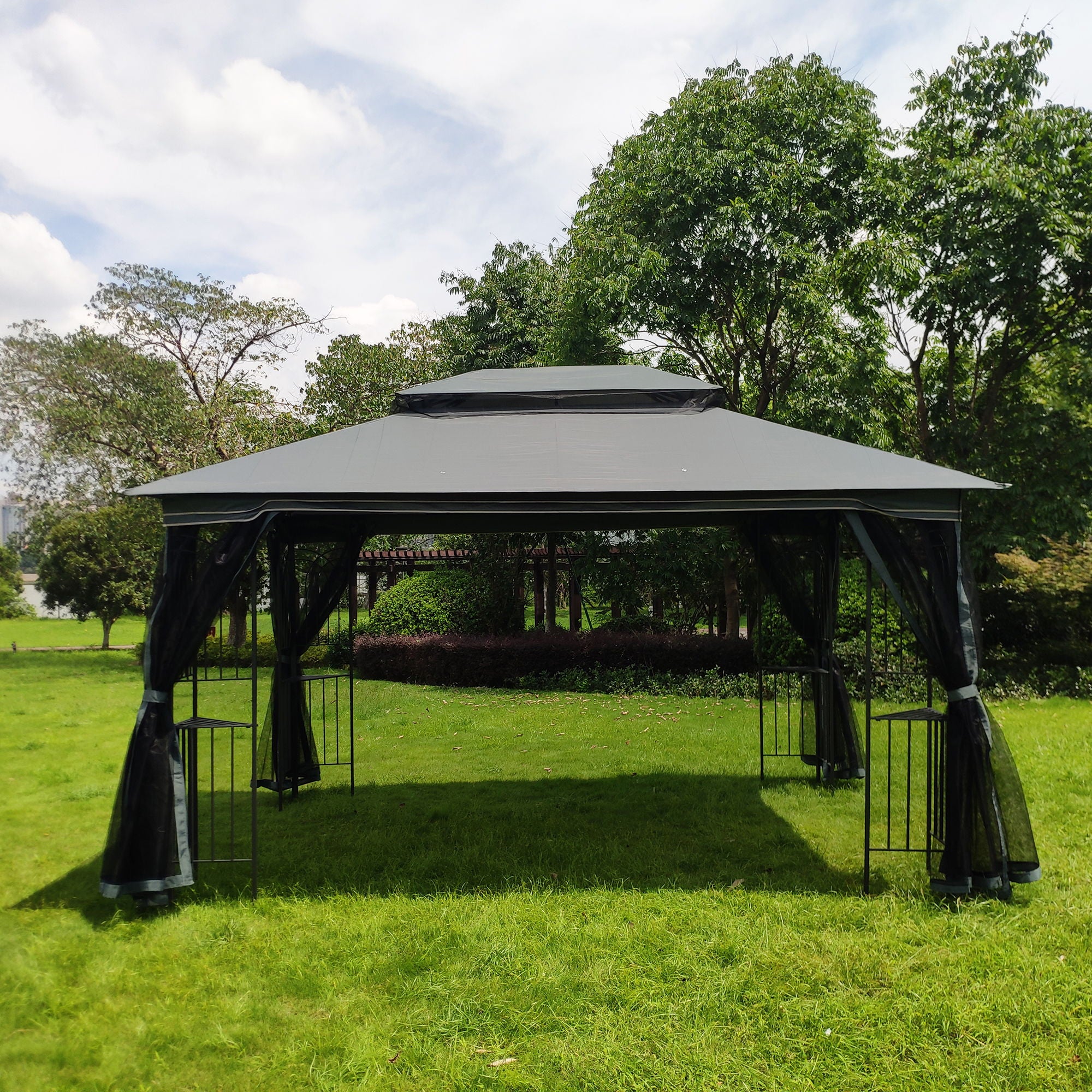 Patio Gazebo Tent With Ventilated Double Roof And Mosquito Net