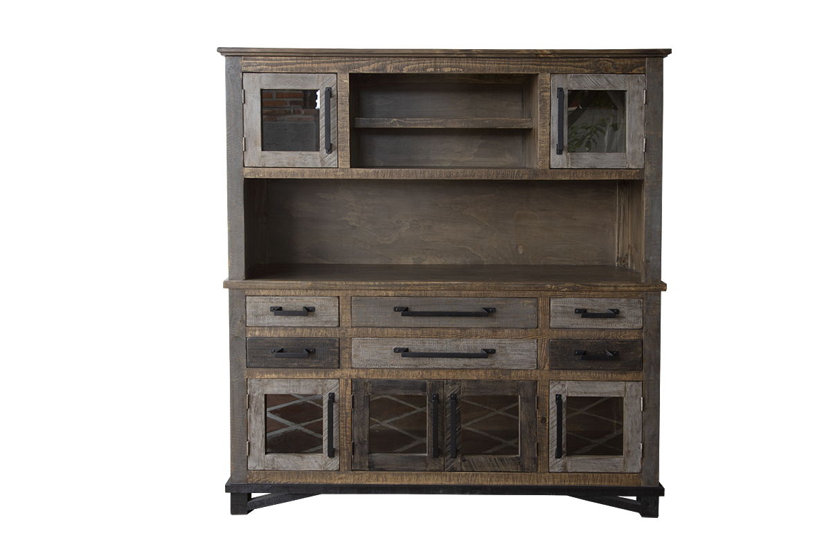 International Furniture Direct Loft Brown - Buffet And Hutch With 6 Drawers / 6 Doors - Two Tone Gray / Brown | Meri Furniture