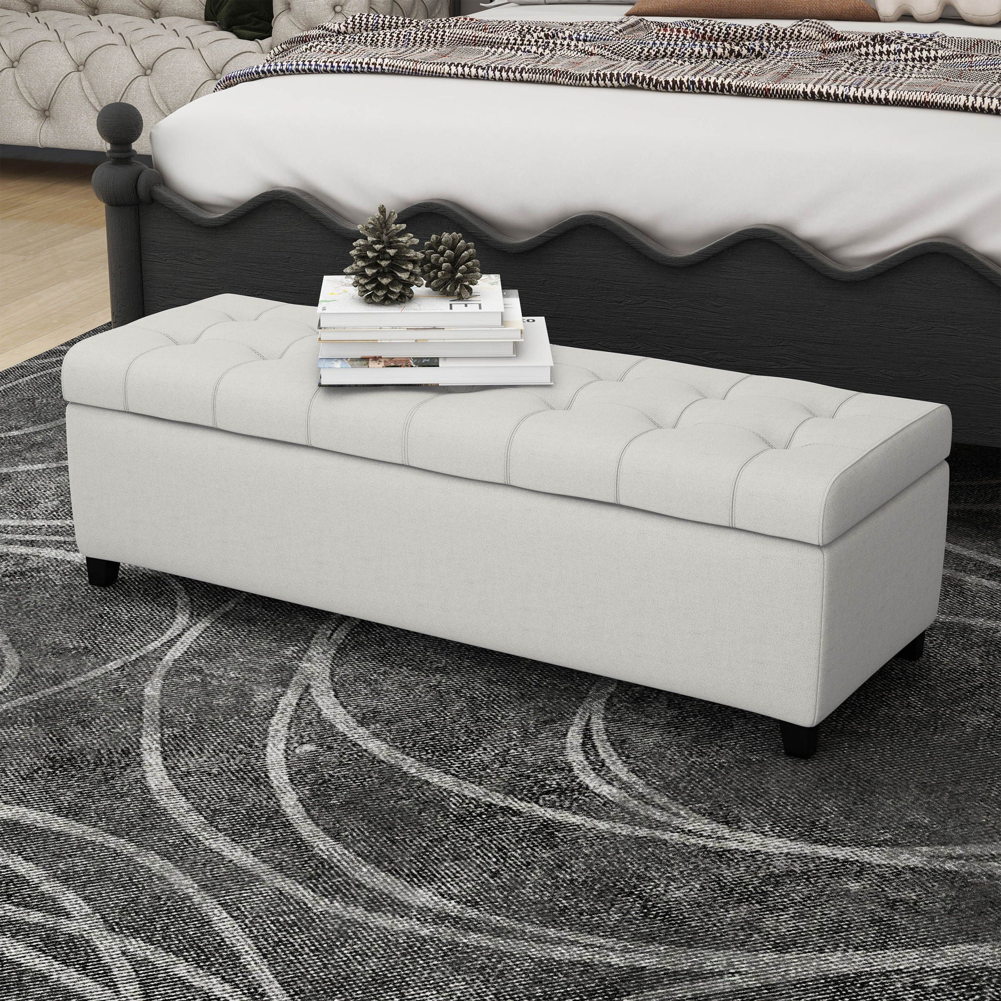 Upholstered Storage Ottoman Bench, Foot Rest For Bedroom