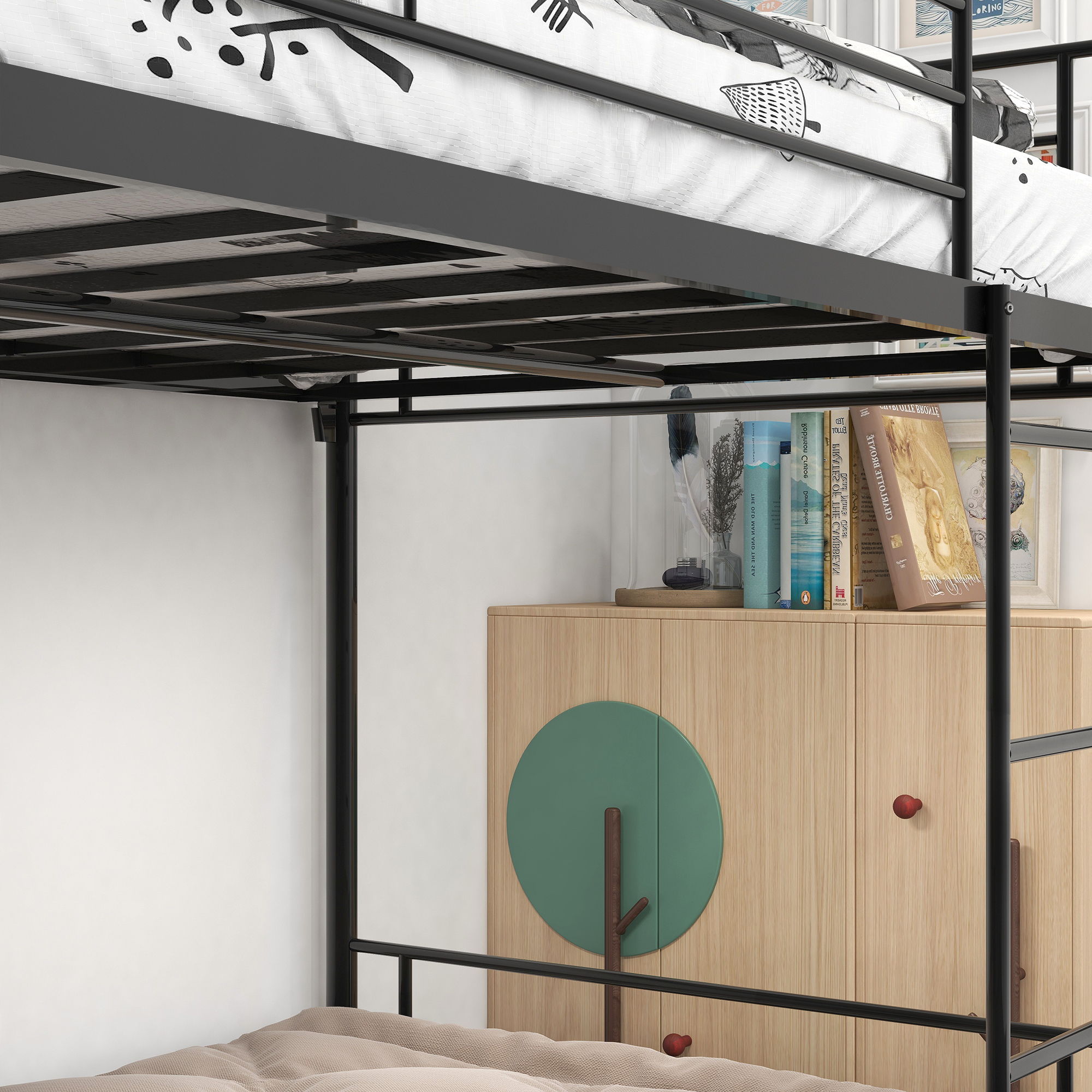 Space Saving Bunk Bed With Metal Frame And Ladder