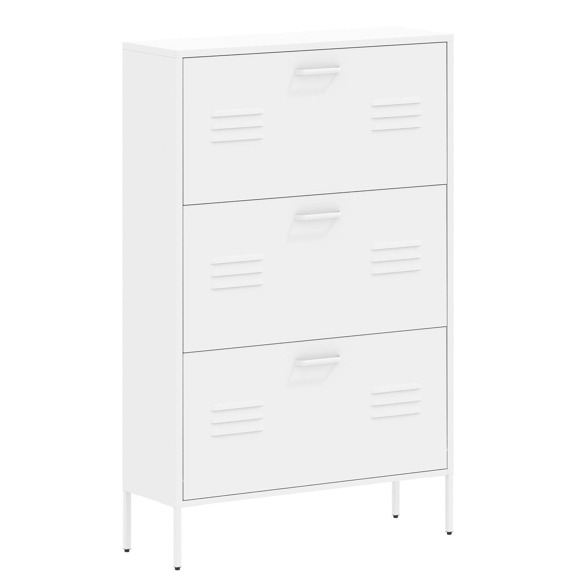 Modern Shoe Storage Cabinet With 3 Flip Drawers And Metal Frame For Entryway - Brushed Nickel