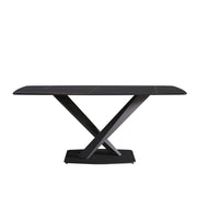 70.87" Modern Artificial Stone Black Curved Black Metal Leg Dining Table, Can Accommodate 6-8 People - Black