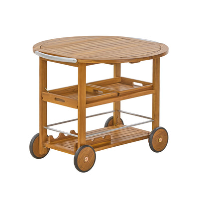 Outdoor Bar Cart With Foldable Tabletop & Removable Trays - Teak