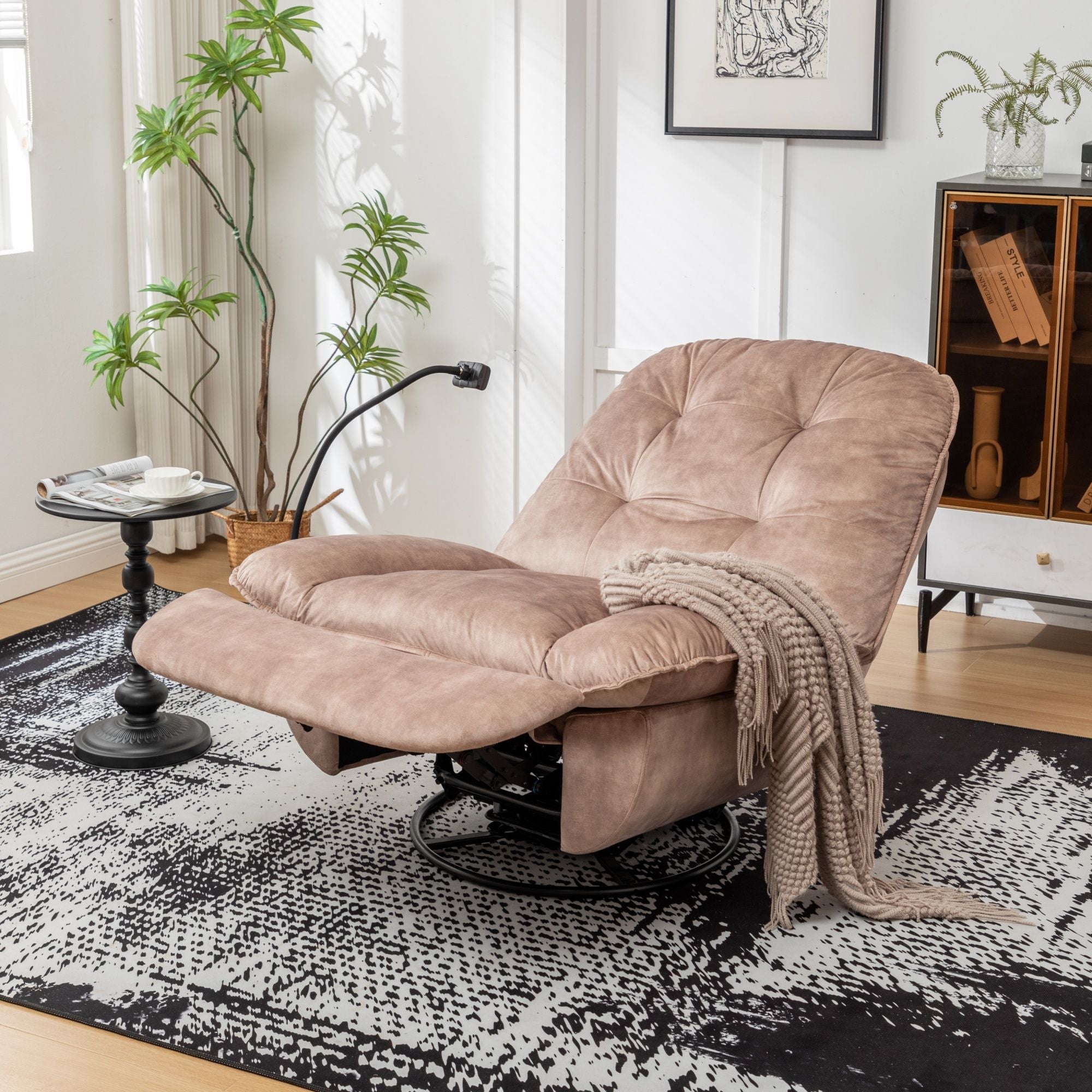 Modern Swivel Gliding Recliner Chair With Rocking Function And Phone Holder, Large Comfortable