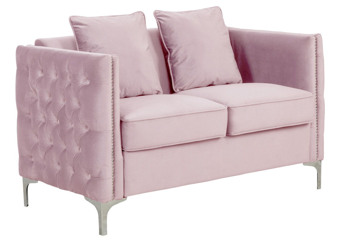 Bayberry Pink Velvet Sofa Loveseat Living Room Set
