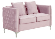 Bayberry 53"W Pink Velvet Loveseat with 2 Pillows