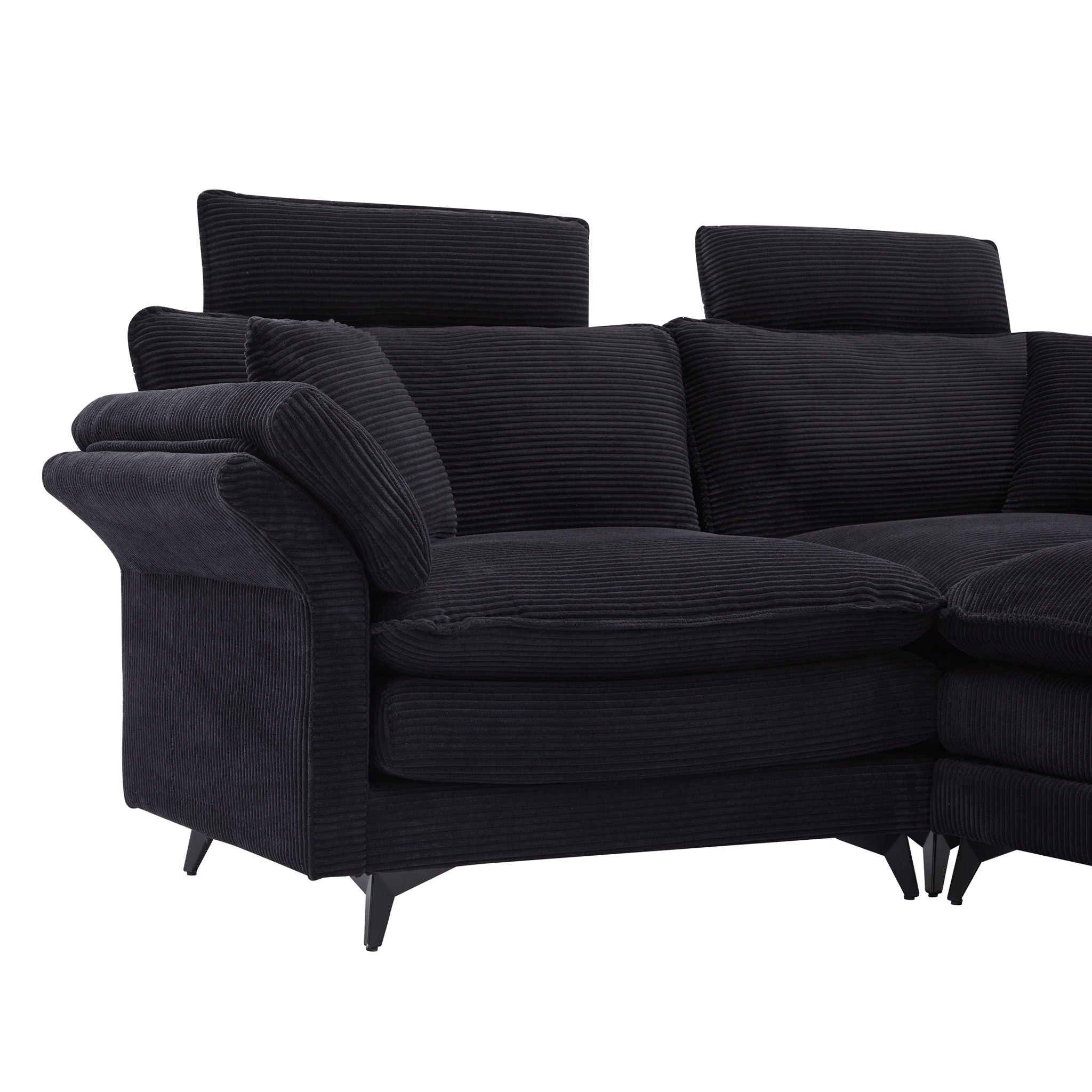 Modern Corduroy Deep Seat Sectional Sofa With Ottoman