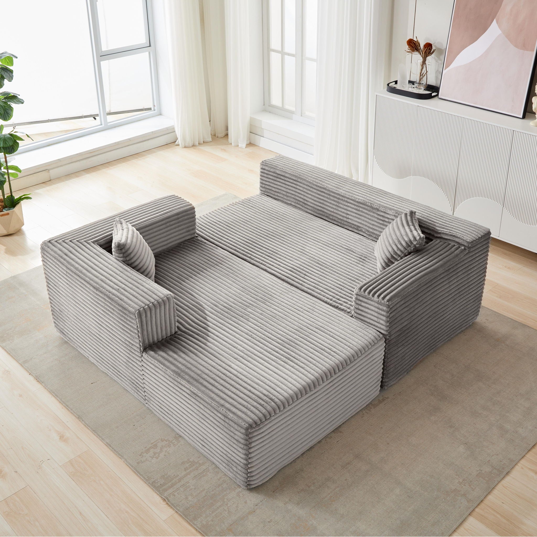 Compression Sectional Couch With Comfy Chaise, Boneless L Shape Sofa With Deep Seat